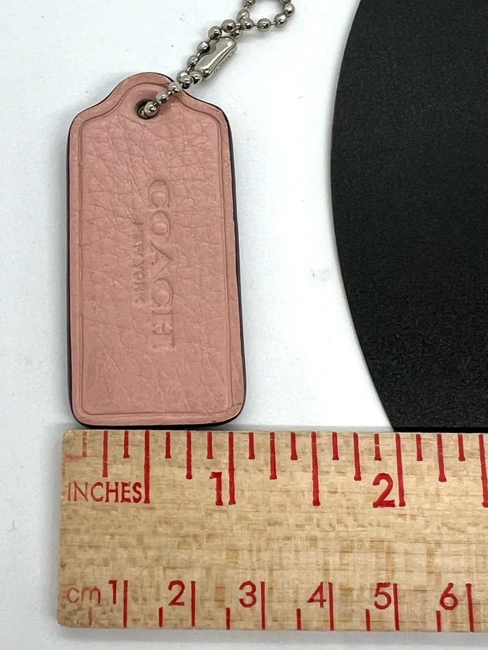 Coach Pink Leather Hangtag Bag Charm Silver Ball Chain Replacement Tag